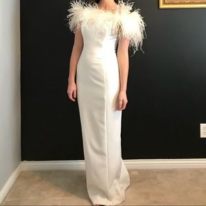 White Feather Off the Shoulder Dress
